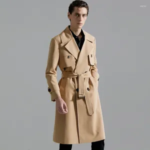Trench Coats voor heren 2024 kaki lange stijl heren luxe herfst winter dubbele borsten mannelijke jassen mode losse man met riem 6xl