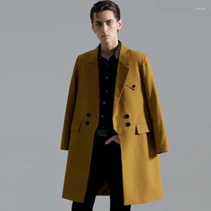 Trench Coats voor heren 2024 MID LENGTE STYLE MANNELIJKE LUXE LUXE DUBBELE BORSTED Casual Jackets Autumn Winter Fashion Loose Man