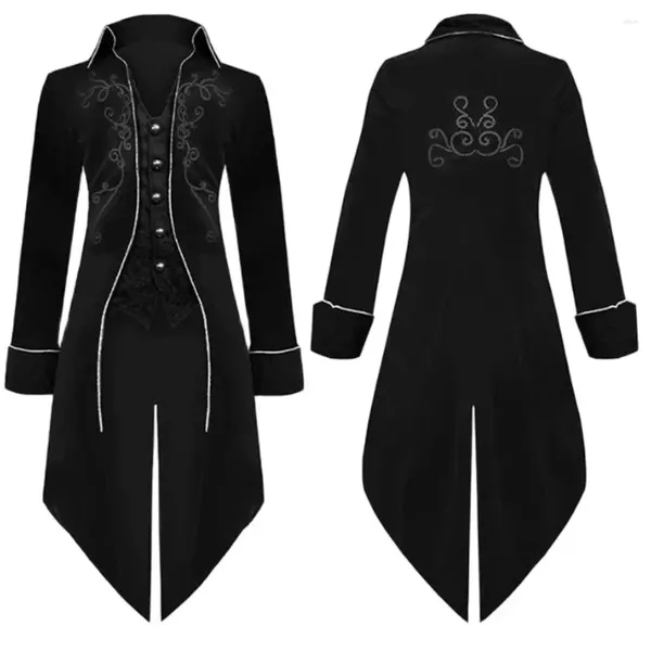 Abrigos de zanjas para hombres 2024 Steampunk Mujeres Hombres Vestido medieval Traje Velet Stand Collar Tailcoat Gothic Vampire Cosplay Chaqueta S-3XL