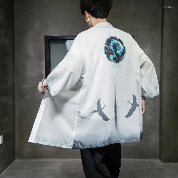 Les trenchs masculins 2024 Windbreaker hommes hommes glacée soie mince manteau de cran de soleil ancien xianqi hanfu dao robe japonais kimono plume tissage