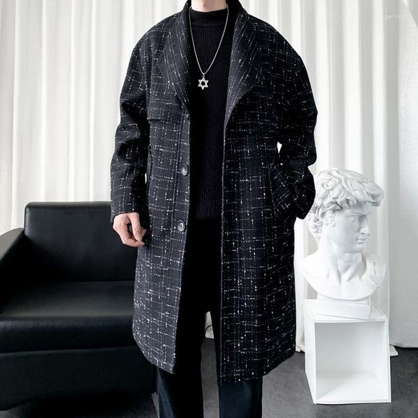 Hommes Trench Coats 22 Automne Et Hiver Long Tissu De Laine Mode Léger Ripe Style Casual Hommes Dans Le