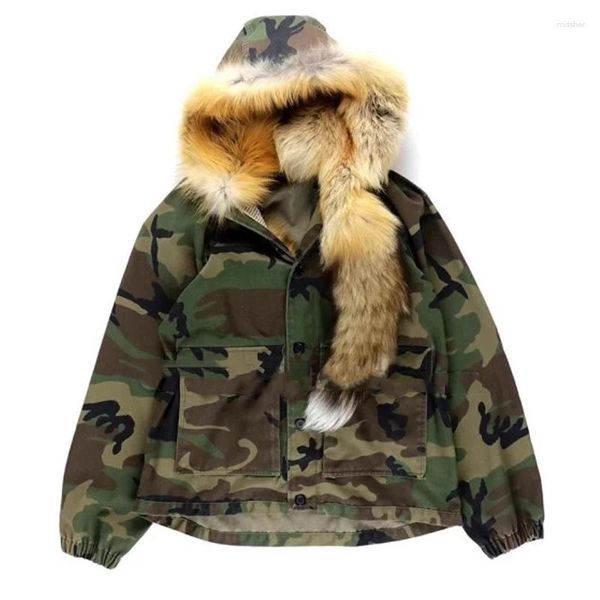 Trench Coats Coats 23SS Vêtements d'hiver ERD Erd Vestes épaissies Vestes Femmes Camouflage Style Colon de fourrure Cap