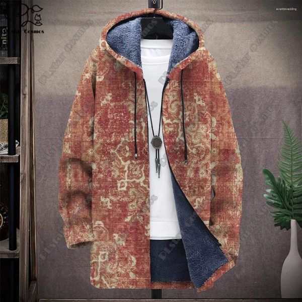 Gabardinas Para Hombres Impreso En 3D Patrón Retro Tribal Colorido Con Capucha Cremallera Chaqueta Cálida Y A Prueba De Frío Para Su Propia Serie Informal De Invierno-F5