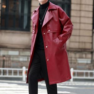 Trenchs pour hommes 5XL grande taille Claret rouge cuir longues vestes bordeaux pour hommes style noir 2023 manteaux d'hiver qualité 230921