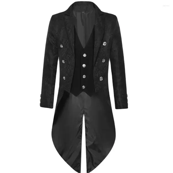 Les trenchs masculins adultes hommes médiévaux cosplay vestes noires diable mode gothique steampunk haillé costume brocade damask mariage halloween