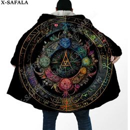 Trenchcoats voor heren Alchemy-symbool Viking Tattoo-overjas 3D-print Dikke warme mantel met capuchon Heren Winddicht Fleece Unisex Casual-10 YQ231016