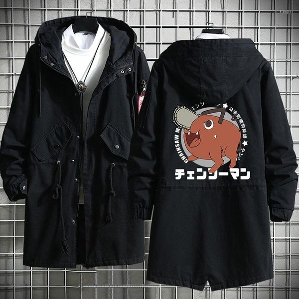 Gabardina para hombre Anime Chainsaw Man Pochita Cosplay disfraz abrigo de viento abrigo negro trajes mujer primavera otoño chaqueta Streetwear