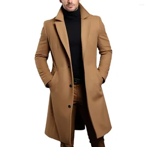 Trenchs d'hommes Atutumn hiver long manteau de laine chaude pour hommes couleur unie simple boutonnage mélanges de luxe pardessus hauts vêtements