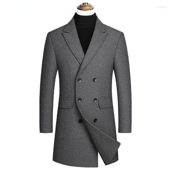 Gabardina para hombre, marca de otoño e invierno, chaqueta de lana ajustada de alta calidad, ropa informal de negocios, abrigo largo sencillo con doble botonadura