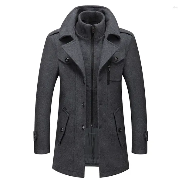 Gabardinas para hombres Otoño e invierno Abrigo de lana de negocios Moda Cuello doble Tela resistente al frío Chaqueta cortavientos cruzada