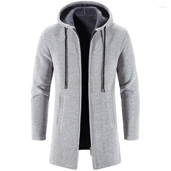 Abrigos de trinchera para hombres Otoño e invierno con capucha Fleeceing Thermaling Cardigan Abrigo de alta calidad Moda Casual Hombres Suéter