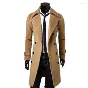 Trenchcoats voor heren, herfst en winter, lang windjack, hoogwaardige, slanke pasvorm, effen kleur, winddichte jas met dubbele rij knopen