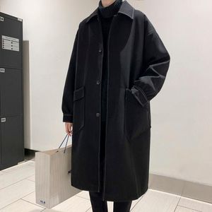 Hommes Trench Coats Automne Noir Manteau Hommes Mode Casual Longs Hommes Streetwear Coréen Lâche Oversize Coupe-Vent Veste Hommes OvercoatMen '