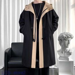 Hommes Trench Coats Automne Casual Long Coupe-Vent À Capuche Veste Noir Kaki Solide Streetwear Hiver Mince Overknee Pardessus