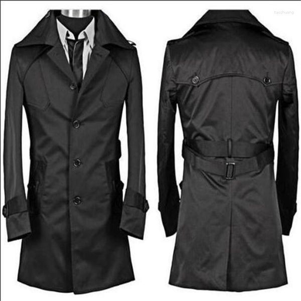 Trench-coats pour hommes Automne Designer Slim Manteau court Hommes Pardessus à manches longues Vêtements pour hommes Affaires Moyen-long Vêtements d'extérieur Noir Vin Rouge