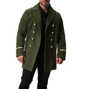 Heren Trench Coats Autumn European and American Style Modellen Coat Fine Wool Wollen Long Section Army Green Wind Breaker Size XXL