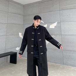 Mannen Trenchcoats Herfst Koreaanse stijl disc gesp wollen geul mannen toevallige losse zwarte Lange Windjack jassen voor MXL 230804