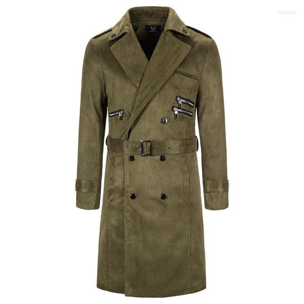 Hommes Trench Coats Automne Long Manteau Hommes Style Britannique Double Poitrine Pois De Mode Ceintures Coupe-Vent Veste Marque Pardessus Viol22