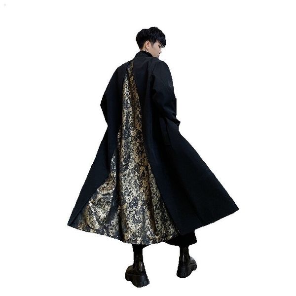 Men S Trench Coats Autumn Men Vintage Match Splice Loose Casual Long Veste Long Veste Japon Streetwear Gothic Kimono Merdet-Coat Cardigan 230814