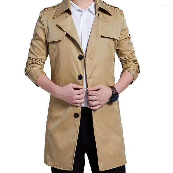 Casacos de Trench Masculinos Outono Homens Windbreaker Lapela Manga Longa Bolsos Duplo Breasted Cinto Casaco de Negócios Masculino Outwear