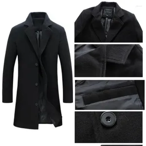 Trenchs pour hommes automne hiver pardessus décontracté simple boutonnage revers Long manteau veste en laine couleur unie mode grande taille