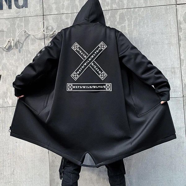 Caítas de zanjas para hombres Autumn Invierno Diseño irregular Punk Hip Hop Coat Mens Harajuku Street Casual Dovetail con capucha