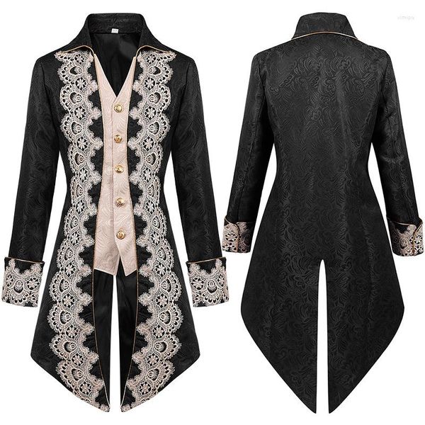 Trenchs pour hommes Automne Hiver Veste Manteau Médiéval Tuxedo Steampunk Coupe-Vent Gothique Victorien Dentelle Tailcoat Cosplay Vêtements