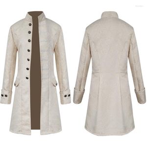 Abrigos de zanjas para hombres Otoño Invierno Abrigo vintage medieval para hombres Moda Steam Punk Sólido Jacquard Stand Collar Abrigo Abrigo Chaqueta larga Ropa