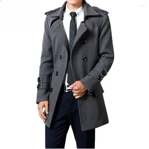 Trenchs pour hommes Automne Hiver Solide Hommes Manteau Mode Double Boutonnage Veste Coupe-Vent Avec Ceinture Revers Pardessus Parka