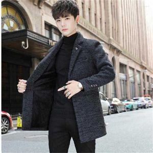 Trenchs d'hommes automne hiver mince mélange de laine solide coupe-vent mi-long épais veste de coton chaud plus taille haut noir overcoat1wgn