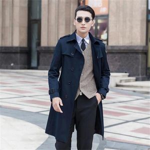 Heren Trench Coats Zwart Blue Beige Slim Sexy Long Coat Men Britse mode Dubbele borsten overjas Bruin Moderne Urban Business Deskleding 9xl