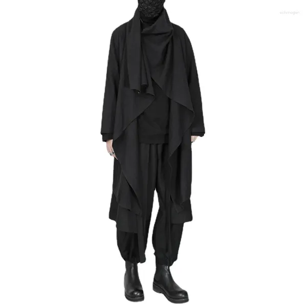 Trenchs pour hommes Manteaux noirs Vêtements amples Manteau long pour hommes de taille plus Design unique avec des éléments gothiques sombres