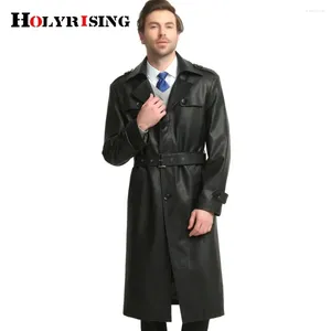 Heren Trench Coats Black Coat Men Casual Pu Slim Soft Long Overcoat Single Breasted Mens Jackets Casaco Masculino Hoge kwaliteit Grootte M-4XL