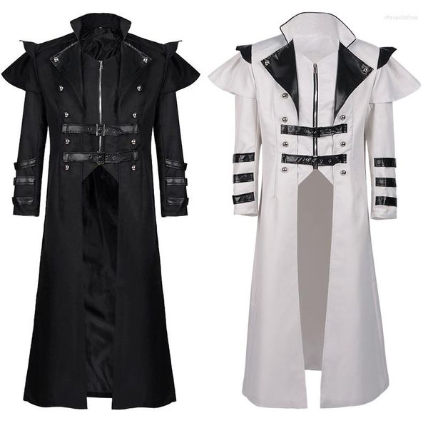 Hommes Trench Coats Noir Blanc Steampunk Veste Médiévale Vintage Gothique Tailcoat Victorien Manteau Halloween Uniforme Costume De Fête