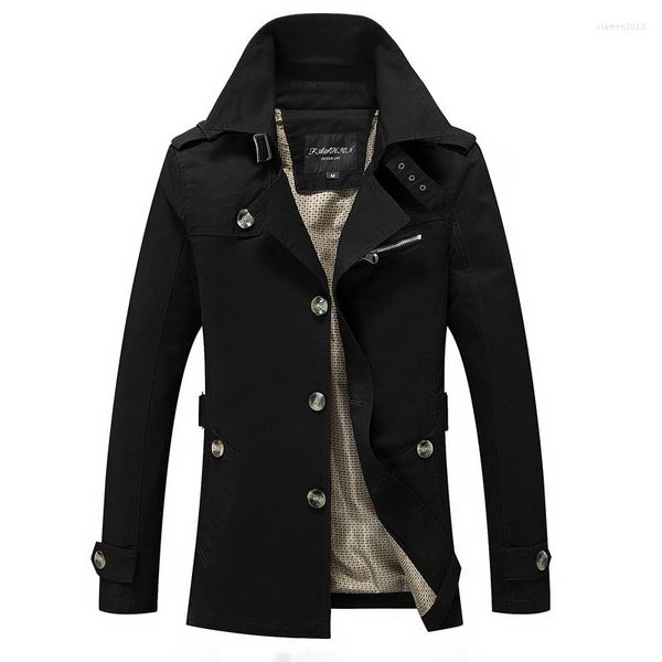 Trenchs de hommes manteaux d'hiver noir manteau hommes style coréen décontracté simple boutonnage chaud solide veste à manches longues surdimensionné mâle pardessus