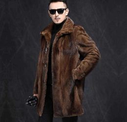 Trenchs d'hommes Brown Fausse Fourrure Veste Mi Long Manteau Hommes Élégant Hiver Épaissir Chaud Parka Manteau Doux Fluffy Fuzzy Luxe Outwear7nty