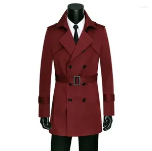 Heren Trench Coats Business Spring Slim Sexy Coat Mens Casual overjas lange mouwen mannen met dubbele rijen met dubbele rijen bovenkleding Autumn Wine Red 89