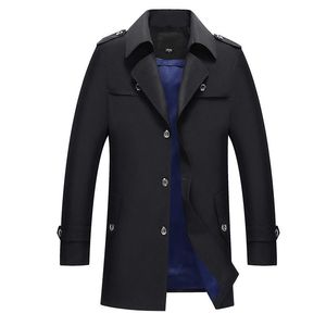 Trenchs pour hommes coupe-vent d'affaires dernière veste mi-longue à simple boutonnage vêtements mode urbaine décontracté ample chaud