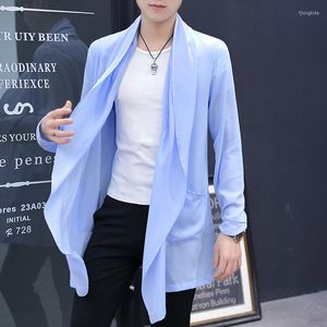 Mannen Trenchcoats Cape Zomer Vest Lange Knappe Zon-beschermende Kleding Ijs Zijde Chiffon Super Dunne Ademend Koppels jas Mannen