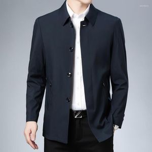 Gabardina para hombre, chaquetas cortavientos con solapa de negocios informales para hombre, abrigo de primavera de alta calidad de marca 2023, chaqueta de longitud media de Color sólido