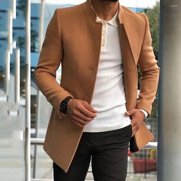 Gabardinas para hombres Ropa casual Trajes de mediana edad y jóvenes Tendencia Color sólido Tela ajustada