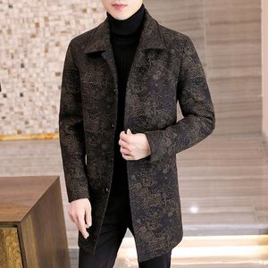 Heren Trench Coats Casual Coat Wind Breaker Men Sociale streetwear overjas herfst Winter wollen mid-long Koreaanse slanke tweed