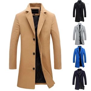 Trenchcoats voor heren Casual wollen jas Lange windbreaker Schapenmix Enkele rij knopen Herfst- en wintermode