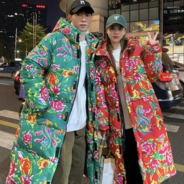Capas de zanjas para hombres estilo chino Hanfu pareja de algodón de algodón larga flor grande festiva festiva festiva festiva cálida y a prueba de frío