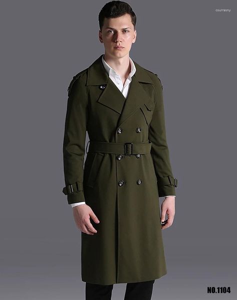 Hommes Trench Coats Classique Marque Extra Long Bras Vert Manteau Pour Hommes Automne Dernière Conception Raglan Manches Outwear Mâle Britannique Pardessus