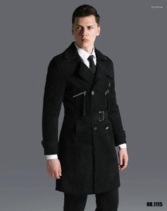 Gabardina para hombre, marca clásica, diseño militar, abrigo de gamuza medio largo para hombre, doble botonadura, talla grande, Reino Unido, prendas de vestir de otoño/invierno