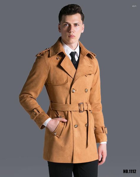 Hommes Trench Coats Classique Marque Daim Manteau Hommes Automne/Hiver Angleterre Lâche Armée Vert Royaume-Uni Mâle Causal Tissu Trenchcoat À Vendre