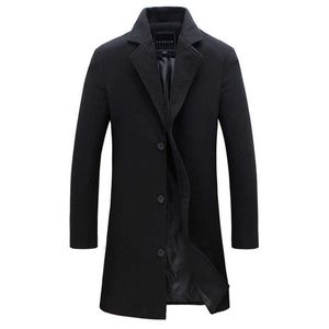 Trenchs homme Classique hommes pardessus style coréen tempérament manteau long simple boutonnage trench-coat en laine grande taille veste de style décontracté T221102