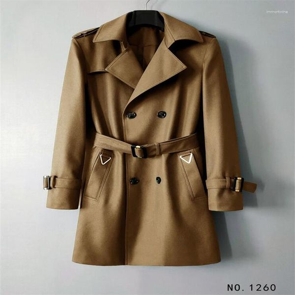 Hommes Trench Coats Classique Mi-long Double Boutonnage Coupe-Vent Automne Mode Européenne Grand Revers Manches Longues Printemps