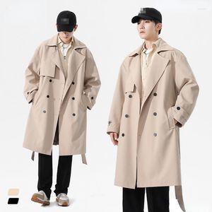 Trenchs pour hommes Vêtements 2023 Automne et hiver Couleur unie Casual Veste mi-longue Lâche Preppy Long Ruban Coupe-vent Manteau